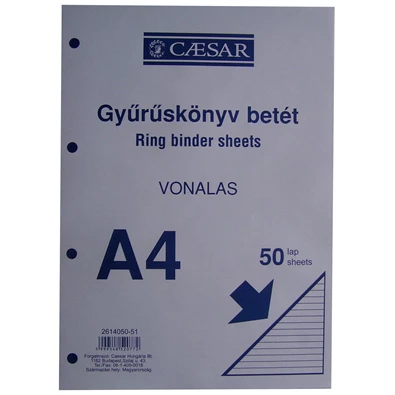 Caesar A4 50 lapos vonalas gyűrűskönyv betét Caesar A4 50 lapos vonalas gyűrűskönyv betét