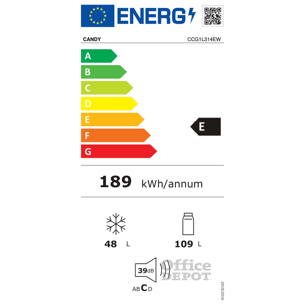 Candy CCG1L314EW fehér, alulfagyasztós, Hűtő:109L, Fagyasztó:48L, hűtőszekrény