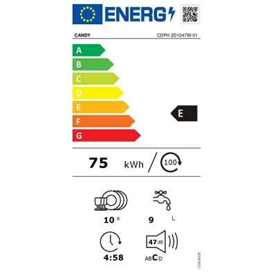 Candy CDPH 2D1047W-01 fehér, programok száma: 7, szabadonálló, 10 terítékes mosogatógép 