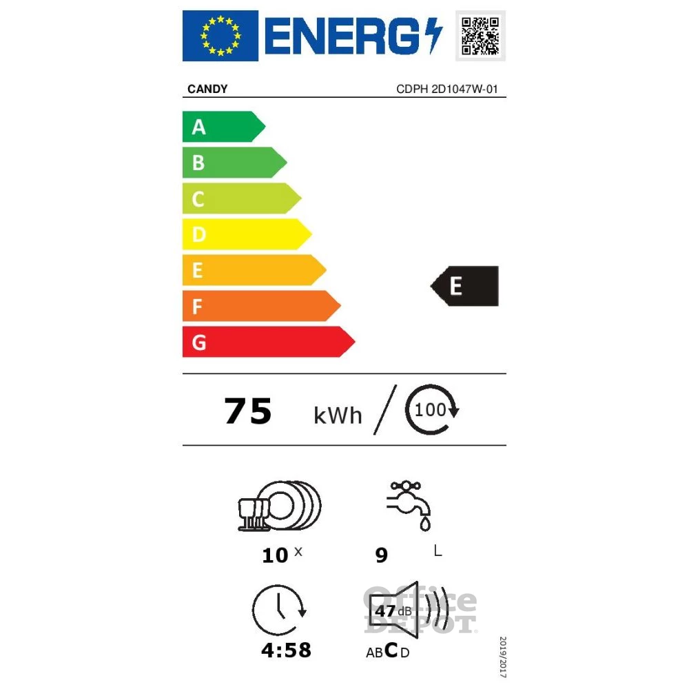 Candy CDPH 2D1047W-01 fehér, programok száma: 7, szabadonálló, 10 terítékes mosogatógép 
