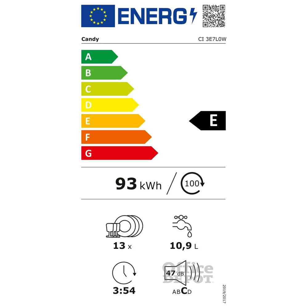 Candy CI 3E7L0W programok száma: 5, beépíthető, 13 terítékes mosogatógép 
