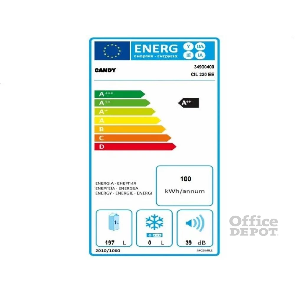 Candy CIL 220 EE/N fehér, egyajtós, beépíthető, Hűtő:197L, hűtőszekrény