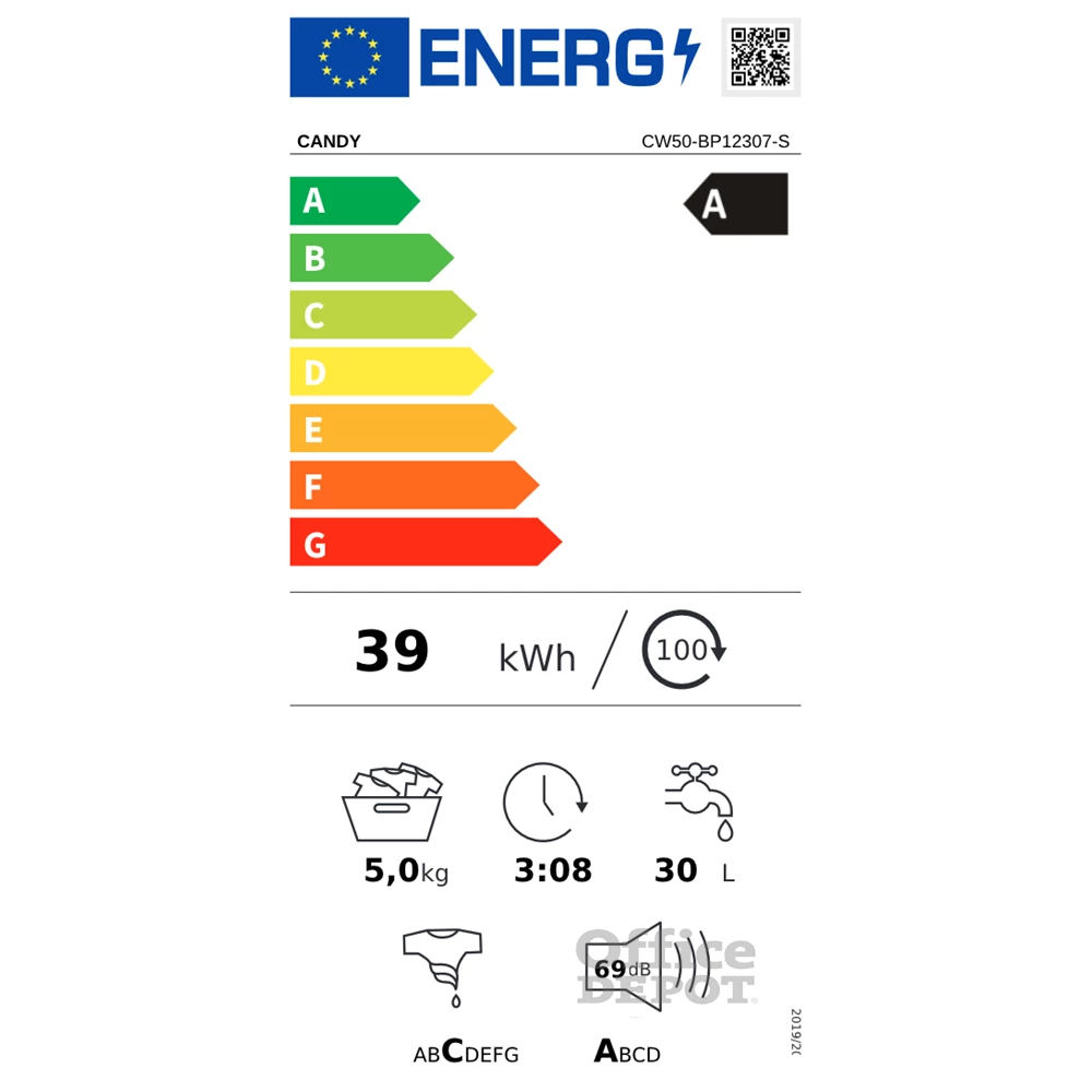 Candy CW50-BP12307-S fehér, elöltöltős, max.1200ford., 5 kg, mosógép