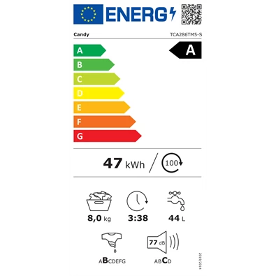Candy TCA284TM5-S fehér, felültöltős, max.1200ford., 8 kg, mosógép
