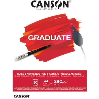 Canson Graduate A4, álló, 290 g/m2, ragasztott olaj- és akrilfestő papírtömb Canson Graduate A4, álló, 290 g/m2, ragasztott olaj- és akrilfestő papírtömb