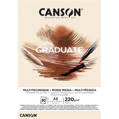 Canson Graduate Mixed Media A5, álló, 220 g/m2, ragasztott, natúr színű rajzpapírtömb Canson Graduate Mixed Media A5, álló, 220 g/m2, ragasztott, natúr színű rajzpapírtömb