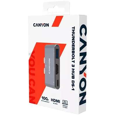 Canyon MacBook Thunderbolt 3 Multiport Docking Station 3-in-1 3-port Thunderbolt 3 Dual Port szürke dokkoló Canyon MacBook Thunderbolt 3 Multiport Docking Station 3-in-1 3-port Thunderbolt 3 Dual Port szürke dokkoló