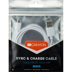 Canyon USB 2.0 A -> USB 2.0 micro B M/M adatkábel 1m fehér Canyon USB 2.0 A -> USB 2.0 micro B M/M adatkábel 1m fehér
