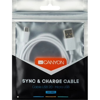 Canyon USB 2.0 A -> USB 2.0 micro B M/M adatkábel 1m fehér Canyon USB 2.0 A -> USB 2.0 micro B M/M adatkábel 1m fehér