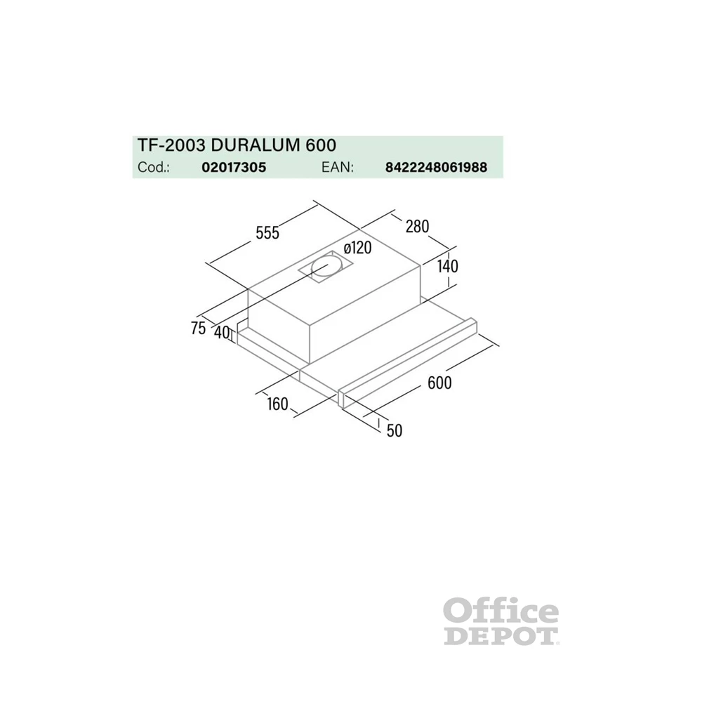 Cata TF-2003/60 LED duralum inox, beépíthető, hagyományos, méret:60 cm, teleszkópos, zajszint:57 dB, páraelszívó