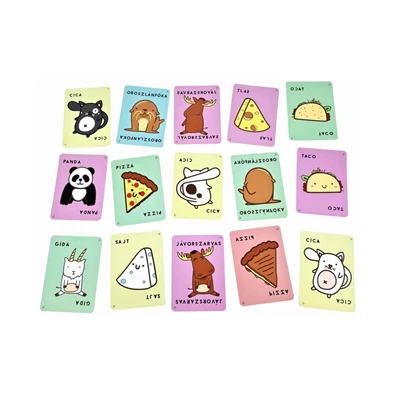 Cica, pizza, taco, gida, sajt – Fordulatos fordítás kártyajáték Cica, pizza, taco, gida, sajt – Fordulatos fordítás kártyajáték