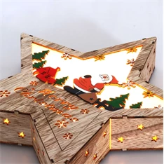 Csillag alakú Télapó mintás/30x30cm/meleg fehér LED-es fa fénydekoráció Csillag alakú Télapó mintás/30x30cm/meleg fehér LED-es fa fénydekoráció