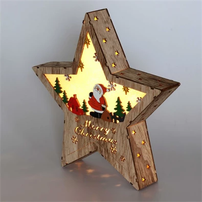 Csillag alakú Télapó mintás/30x30cm/meleg fehér LED-es fa fénydekoráció Csillag alakú Télapó mintás/30x30cm/meleg fehér LED-es fa fénydekoráció