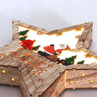 Csillag alakú Télapó mintás/30x30cm/meleg fehér LED-es fa fénydekoráció Csillag alakú Télapó mintás/30x30cm/meleg fehér LED-es fa fénydekoráció