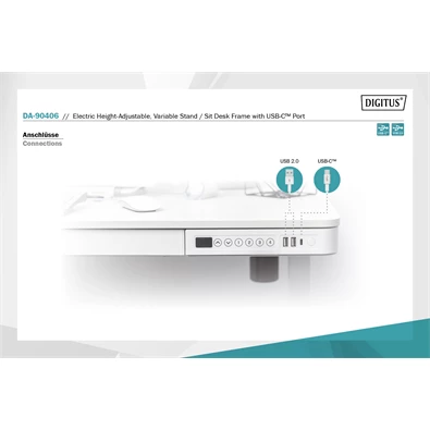 DIGITUS DA-90406 Elektromosan állítható magasságú fehér íróasztal USB-töltővel és fiókkal DIGITUS DA-90406 Elektromosan állítható magasságú fehér íróasztal USB-töltővel és fiókkal