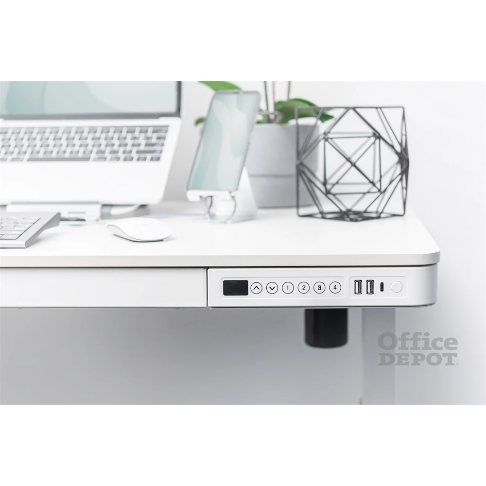 DIGITUS DA-90406 Elektromosan állítható magasságú fehér íróasztal USB-töltővel és fiókkal