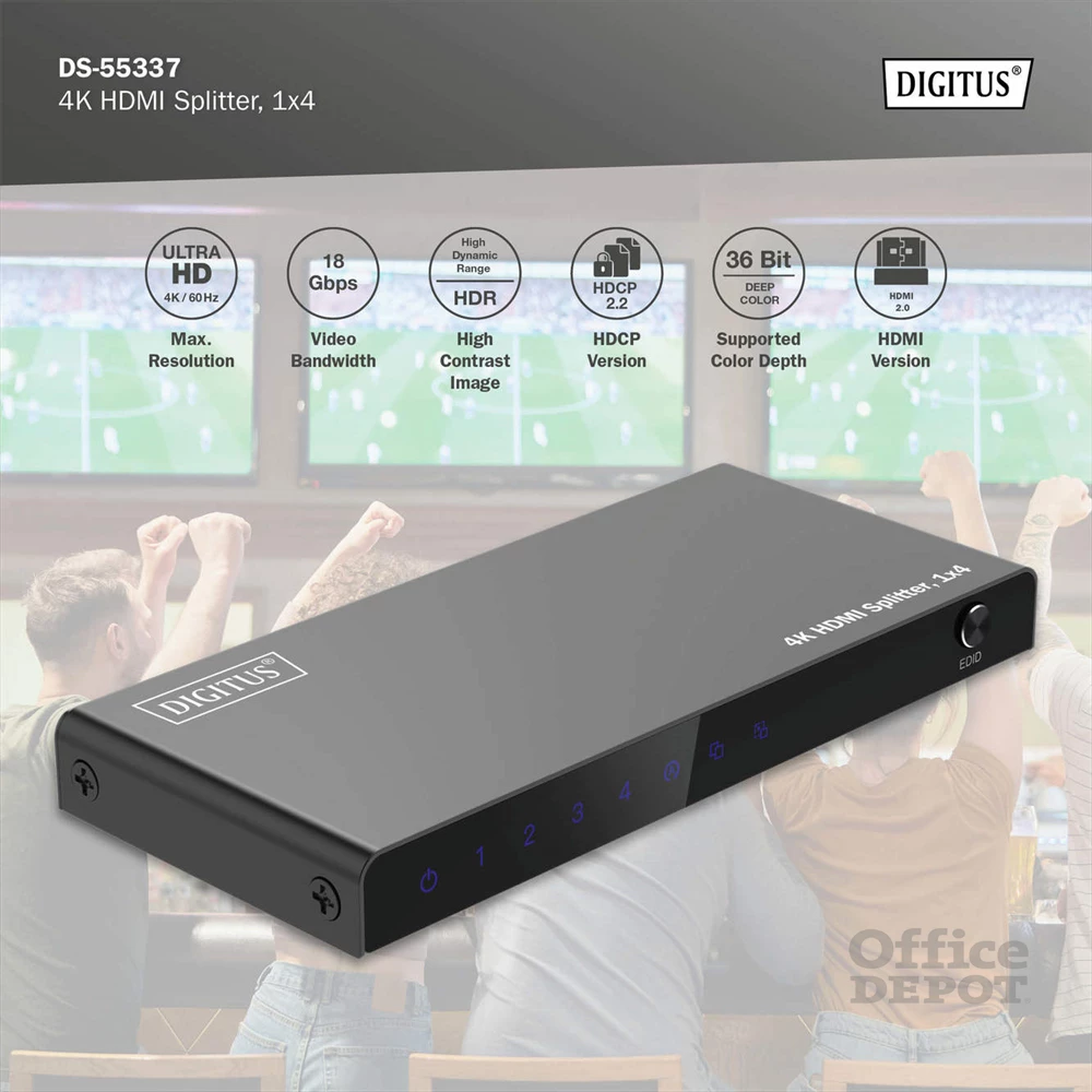 DIGITUS DS-55337 4 portos 4K/60Hz HDMI splitter