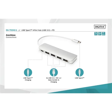 DIGITUS USB Type-C 4 portos USB 3.0 hub + PD DIGITUS USB Type-C 4 portos USB 3.0 hub + PD