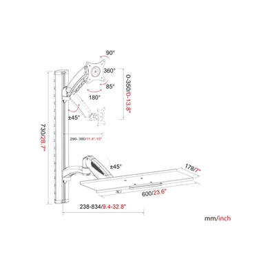 DIGITUS flexibilis fali monitor (VESA 100x100) + billentyűzet tartó konzol DIGITUS flexibilis fali monitor (VESA 100x100) + billentyűzet tartó konzol