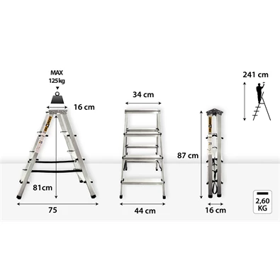DRABEST HOME 2x4 lépcsős kétoldalon járható alumínium létra, fellépő, összecsukható DRABEST HOME 2x4 lépcsős kétoldalon járható alumínium létra, fellépő, összecsukható