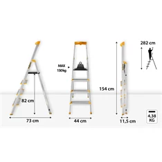 DRABEST MAX 4 (3+1) lépcsős professzionális alumínium létra, összecsukható, 150 kg teherbírás