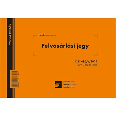 D.E.480/A/2012 A5 50x3 lapos Felvásárlási jegy nyomtatvány