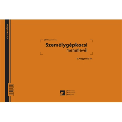 D.GEPJ.31 100 lapos tömb A4 fekvő "Személygépkocsi menetlevél" nyomtatvány D.GEPJ.31 100 lapos tömb A4 fekvő "Személygépkocsi menetlevél" nyomtatvány