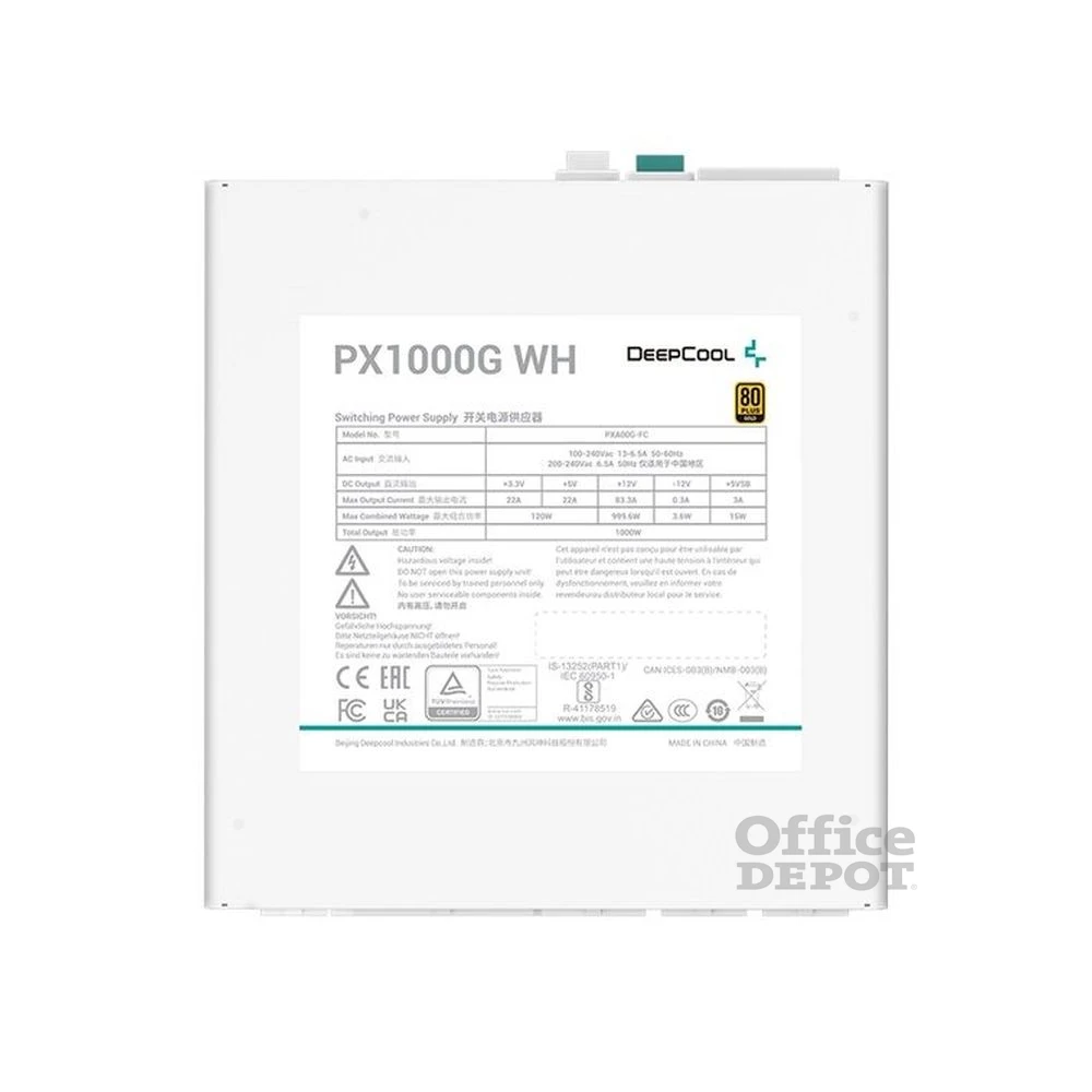 DeepCool Tápegység 1000W - PX1000-G WH EU (80 Plus Gold, ATX3.0, Aktív PFC, Full Moduláris, fehér)