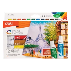 Deli Color Emotion 12ml 12db/csomag akrilfestékkészlet Deli Color Emotion 12ml 12db/csomag akrilfestékkészlet