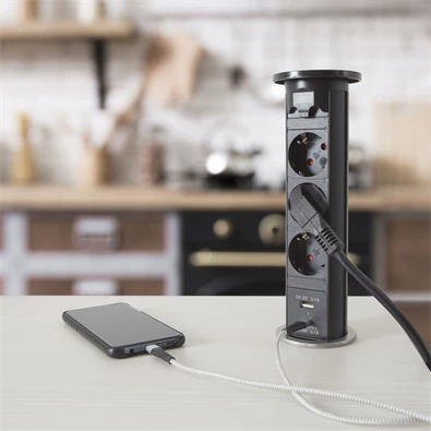 Delight 20451B fekete 3-as motoros rejtett elosztó + 1 USB-A, 1 USB-C port Delight 20451B fekete 3-as motoros rejtett elosztó + 1 USB-A, 1 USB-C port