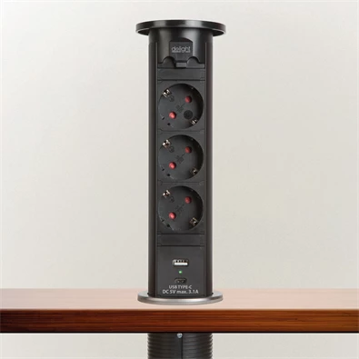 Delight 20451B fekete 3-as motoros rejtett elosztó + 1 USB-A, 1 USB-C port Delight 20451B fekete 3-as motoros rejtett elosztó + 1 USB-A, 1 USB-C port