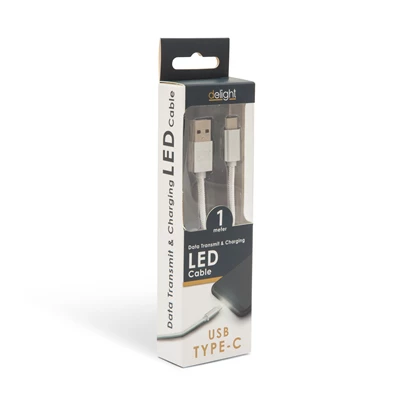 Delight LED fénnyel USB Type-C 1m fehér adatkábel Delight LED fénnyel USB Type-C 1m fehér adatkábel