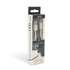 Delight LED fénnyel microUSB 1m fehér adatkábel Delight LED fénnyel microUSB 1m fehér adatkábel