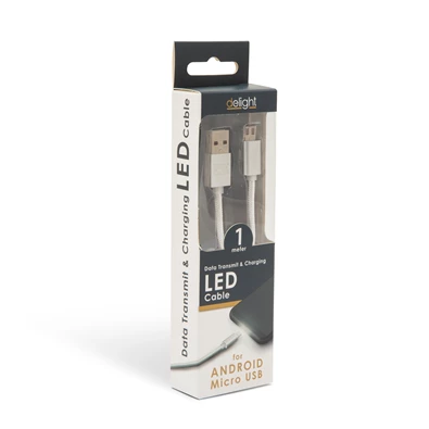 Delight LED fénnyel microUSB 1m fehér adatkábel Delight LED fénnyel microUSB 1m fehér adatkábel
