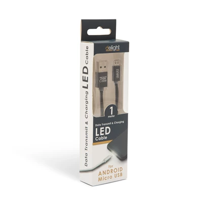 Delight LED fénnyel microUSB 1m fekete adatkábel Delight LED fénnyel microUSB 1m fekete adatkábel