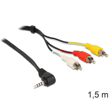 Delock 84504 sztereó jack 3.5 mm 4 pin apa forgatott > 3 x RCA apa 1,5 m kábel Delock 84504 sztereó jack 3.5 mm 4 pin apa forgatott > 3 x RCA apa 1,5 m kábel
