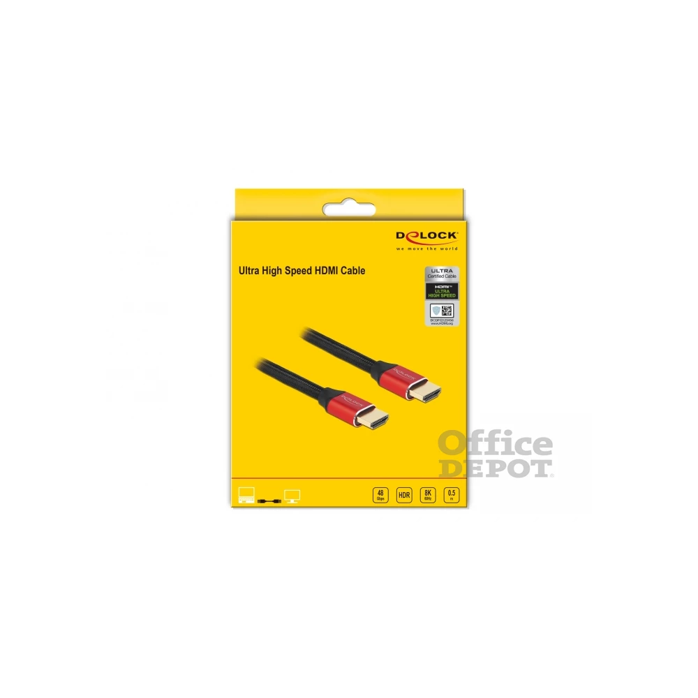 Delock 85772 50cm Ultra nagy sebességű HDMI 48Gbps 8K 60Hz piros kábel
