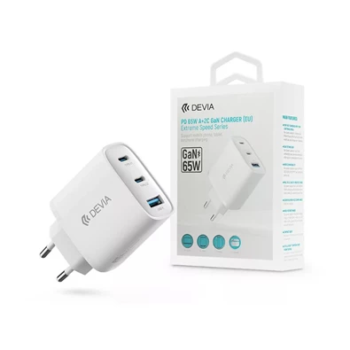 Devia ST111615 Extreme Speed Series 65W 2xUSB C/USB fehér hálózati adapter Devia ST111615 Extreme Speed Series 65W 2xUSB C/USB fehér hálózati adapter