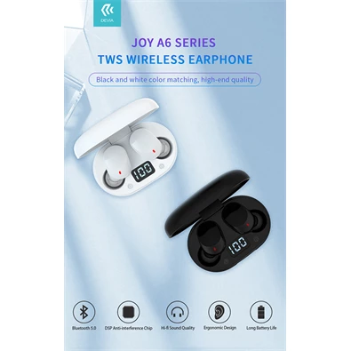 Devia ST351020 Bluetooth v5.0 Joy A6 Series TWS with Charging Case - fekete sztereó headset Devia ST351020 Bluetooth v5.0 Joy A6 Series TWS with Charging Case - fekete sztereó headset