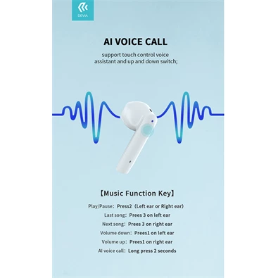 Devia ST351075 Joy A10 Bluetooth True Wireless fehér fülhallgató Devia ST351075 Joy A10 Bluetooth True Wireless fehér fülhallgató