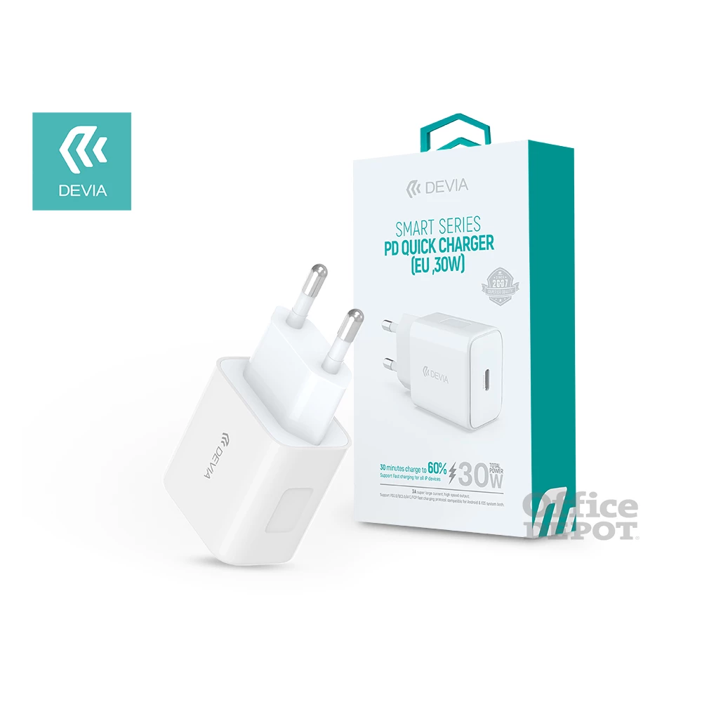 Devia ST354861 Type-C bemenettel - 30W - Devia Smart PD3.0 Quick Charger hálózati töltő adapter