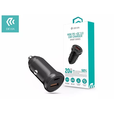Devia ST359408 Smart Mini 20W USB/Type-C fekete szivargyújtó töltő Devia ST359408 Smart Mini 20W USB/Type-C fekete szivargyújtó töltő