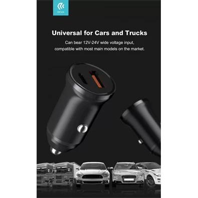 Devia ST359408 Smart Mini 20W USB/Type-C fekete szivargyújtó töltő Devia ST359408 Smart Mini 20W USB/Type-C fekete szivargyújtó töltő