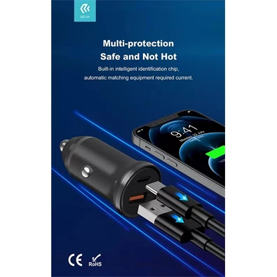 Devia ST359408 Smart Mini 20W USB/Type-C fekete szivargyújtó töltő Devia ST359408 Smart Mini 20W USB/Type-C fekete szivargyújtó töltő