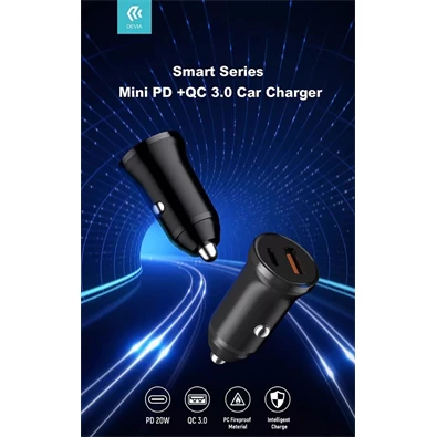 Devia ST359408 Smart Mini 20W USB/Type-C fekete szivargyújtó töltő Devia ST359408 Smart Mini 20W USB/Type-C fekete szivargyújtó töltő