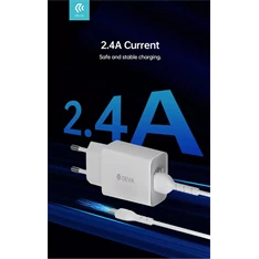 Devia ST364020 5V/2.4A Smart 2xUSB Hálózati töltő adapter + 1 m Micro USB kábel