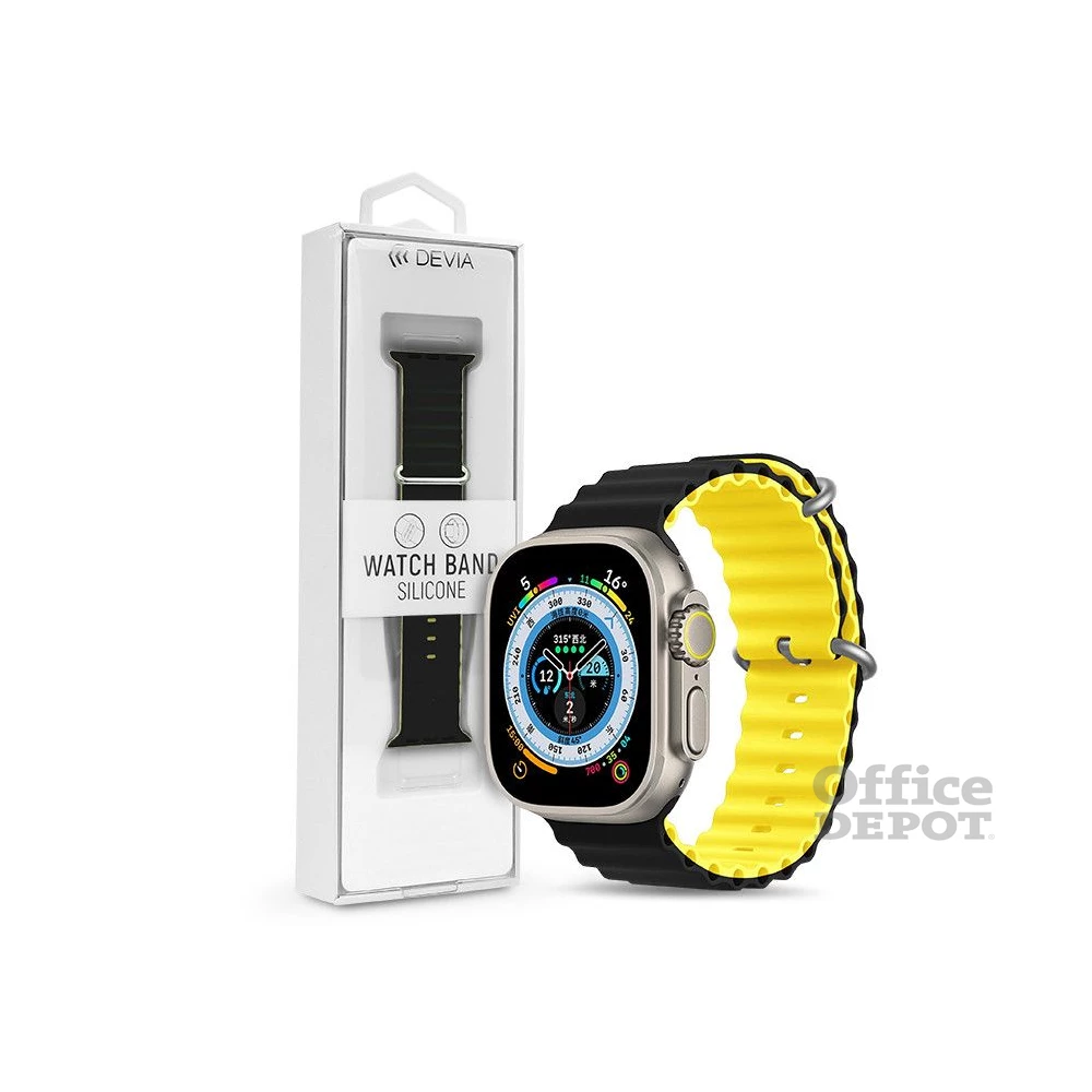 Devia ST381607 Apple Watch 38/40/41mm fekete/sárga szilikon sport szíj