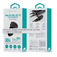 Devia ST385360 Smart Mini PD 30W+QC 3.0 USB+Type-C szivargyújtó töltő adapater Devia ST385360 Smart Mini PD 30W+QC 3.0 USB+Type-C szivargyújtó töltő adapater