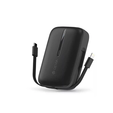Devia ST387562 Kintone Series 10000mAh fekete USB+Type-C powerbank + Type-C/Lightning kábel Devia ST387562 Kintone Series 10000mAh fekete USB+Type-C powerbank + Type-C/Lightning kábel
