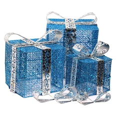 Doboz alakú /1db 20cm, 1db 25cm, 1db 30cm/ kék-ezüst fémdoboz műanyag masnival dekor szett